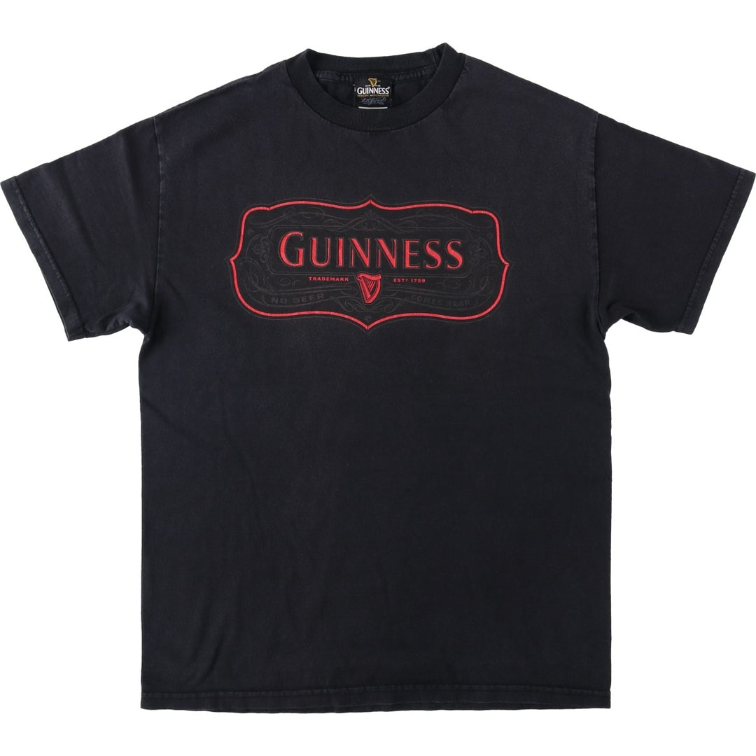 GUINNESS Beer Print Advertising T-Shirt (Unclear) - Men's Size S (Equivalent) - Crew Neck (Round Neck) - Short Sleeve unclear black type Vintage Second Hand