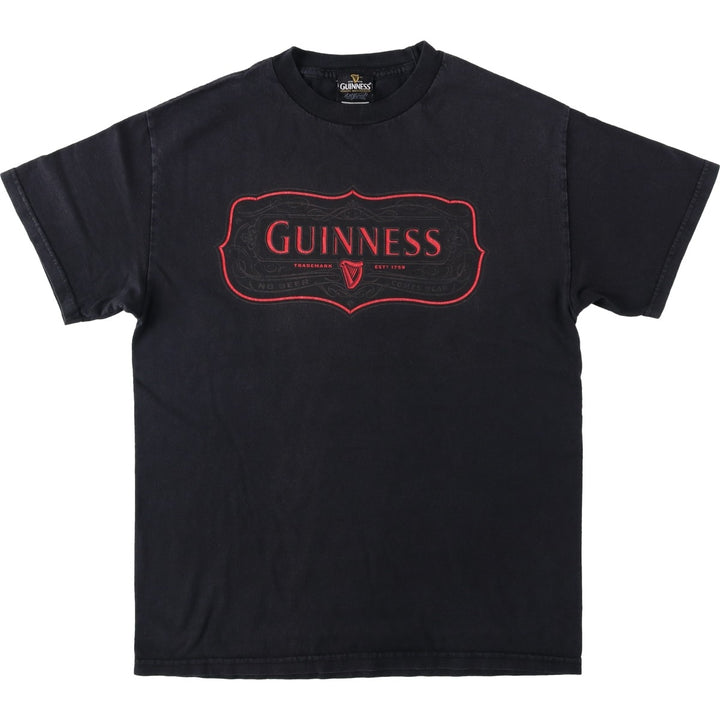 GUINNESS Beer Print Advertising T-Shirt (Unclear) - Men's Size S (Equivalent) - Crew Neck (Round Neck) - Short Sleeve unclear black type Vintage Second Hand