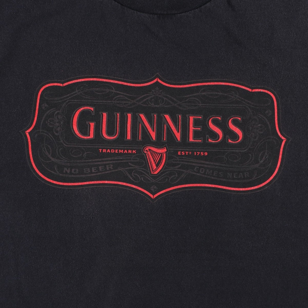 GUINNESS Beer Print Advertising T-Shirt (Unclear) - Men's Size S (Equivalent) - Crew Neck (Round Neck) - Short Sleeve unclear black type Vintage Second Hand