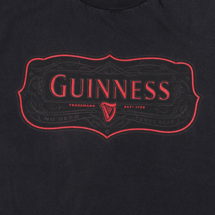 GUINNESS Beer Print Advertising T-Shirt (Unclear) - Men's Size S (Equivalent) - Crew Neck (Round Neck) - Short Sleeve unclear black type Vintage Second Hand