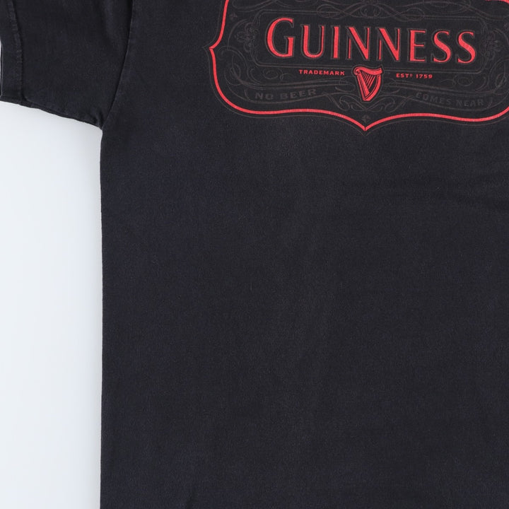 GUINNESS Beer Print Advertising T-Shirt (Unclear) - Men's Size S (Equivalent) - Crew Neck (Round Neck) - Short Sleeve unclear black type Vintage Second Hand