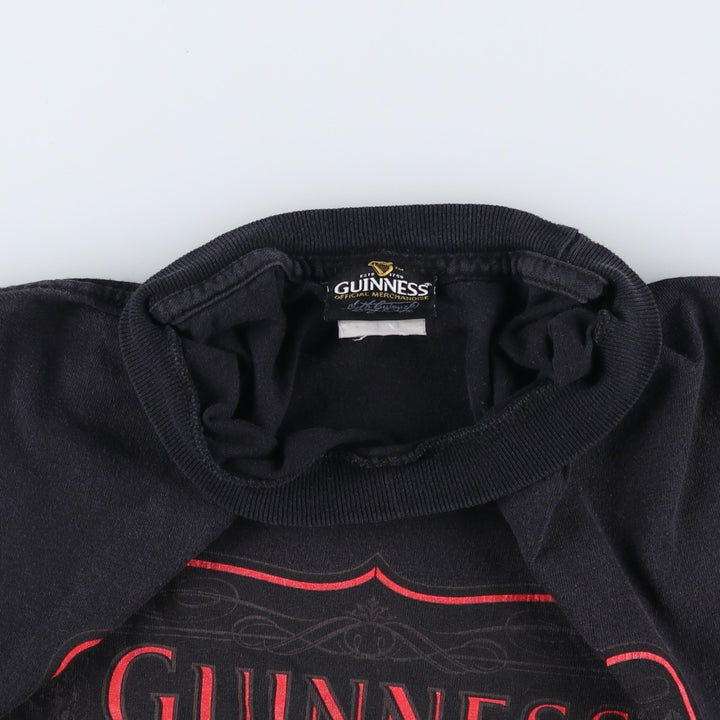 GUINNESS Beer Print Advertising T-Shirt (Unclear) - Men's Size S (Equivalent) - Crew Neck (Round Neck) - Short Sleeve unclear black type Vintage Second Hand