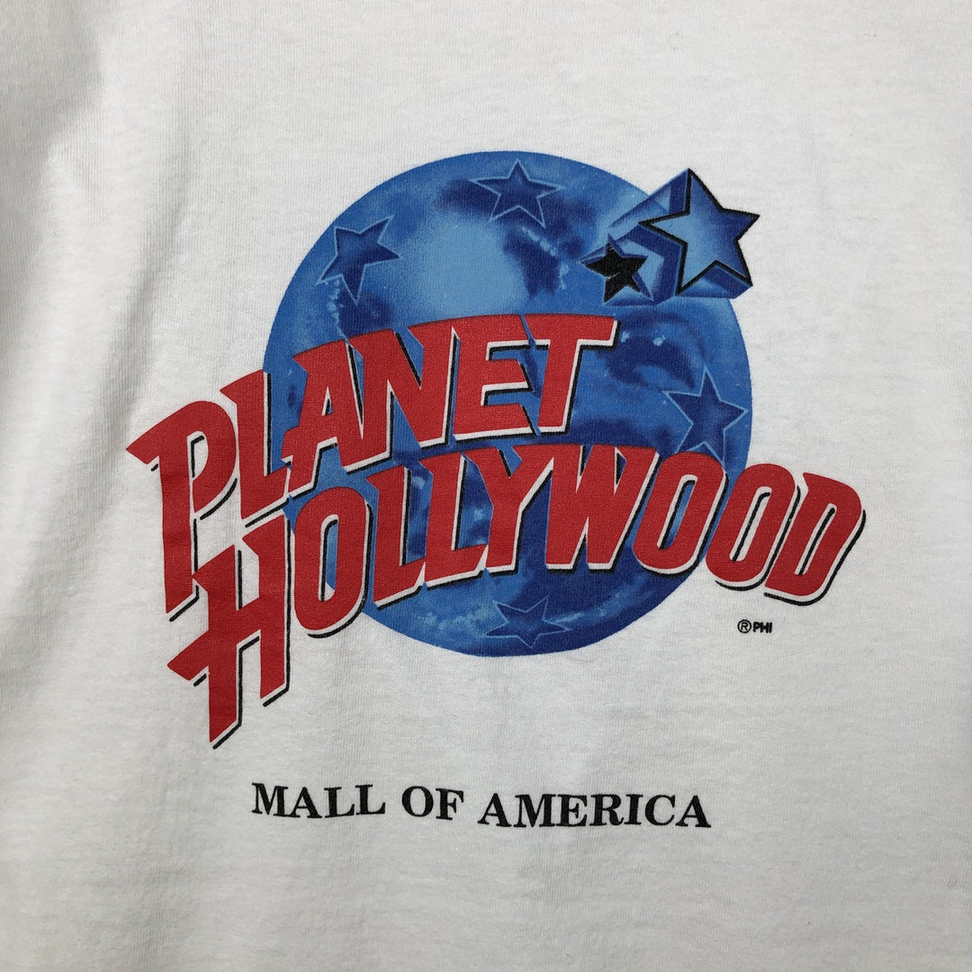 90'S PLANET HOLLYWOOD Advertising T-shirt Made in USA Men's XL Vintage cotton white type Vintage Second Hand