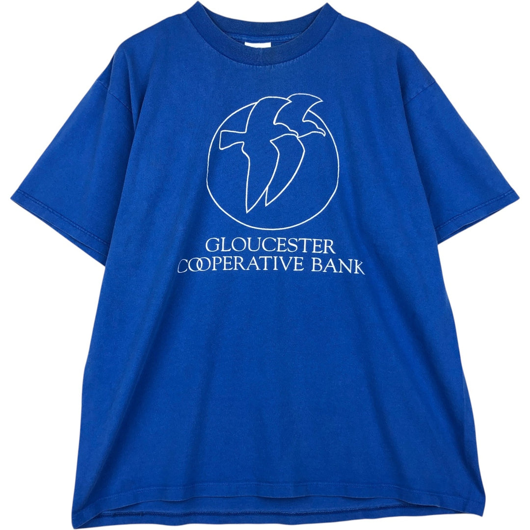 90'S Gildan Heavy Weight Bank Gloucester Advertising T-Shirt, Made in Canada, Men's XL equivalent, Vintage cotton blue type Vintage Second Hand