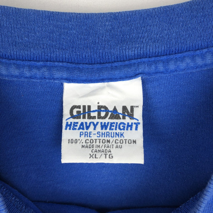 90'S Gildan Heavy Weight Bank Gloucester Advertising T-Shirt, Made in Canada, Men's XL equivalent, Vintage cotton blue type Vintage Second Hand
