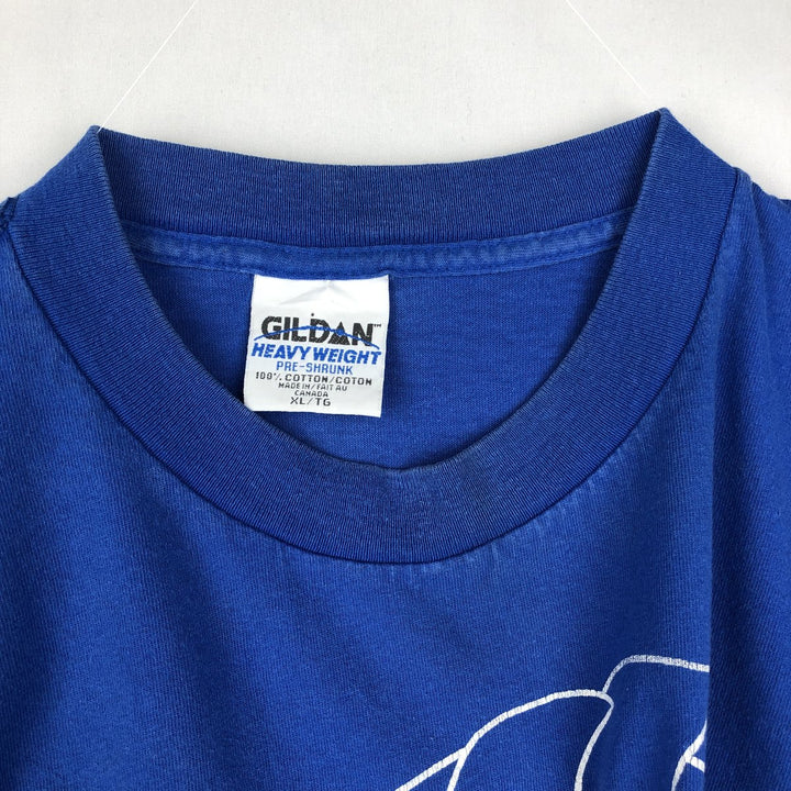 90'S Gildan Heavy Weight Bank Gloucester Advertising T-Shirt, Made in Canada, Men's XL equivalent, Vintage cotton blue type Vintage Second Hand