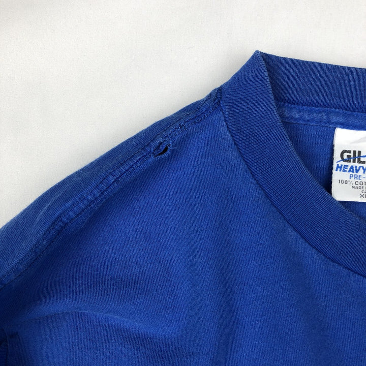 90'S Gildan Heavy Weight Bank Gloucester Advertising T-Shirt, Made in Canada, Men's XL equivalent, Vintage cotton blue type Vintage Second Hand