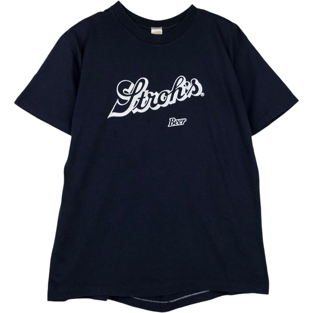 70s-80'S Sportswear Strah's Beer Advertising T-Shirt, Made in USA, Men's XL equivalent, Vintage cotton navy blue type Vintage Second Hand