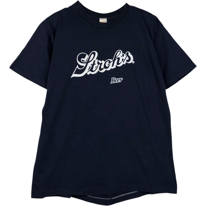 70s-80'S Sportswear Strah's Beer Advertising T-Shirt, Made in USA, Men's XL equivalent, Vintage cotton navy blue type Vintage Second Hand