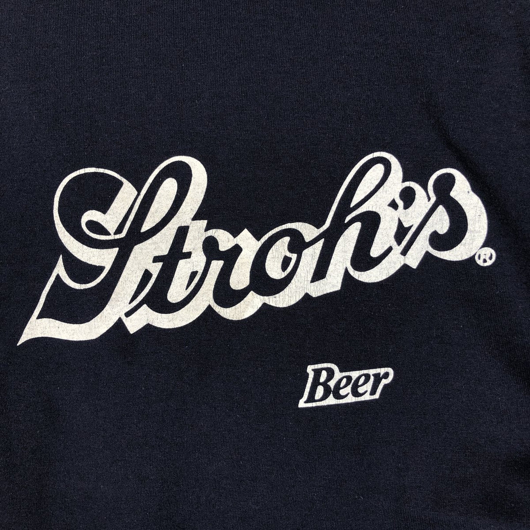 70s-80'S Sportswear Strah's Beer Advertising T-Shirt, Made in USA, Men's XL equivalent, Vintage cotton navy blue type Vintage Second Hand