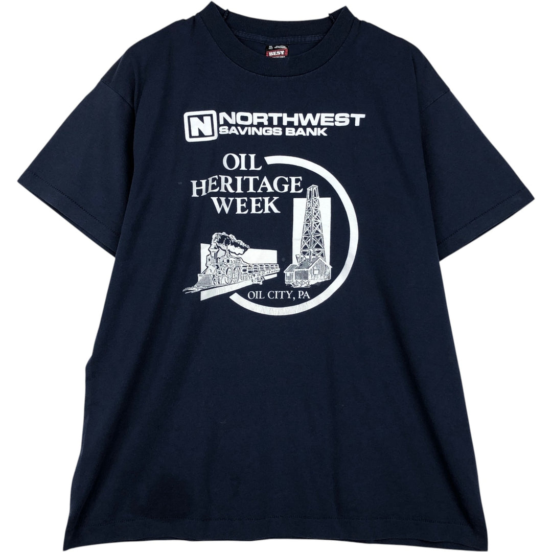 90'S Fruit of the Loom Best Northwest Savings Bank Advertising T-Shirt, Made in USA, Men's XL equivalent, Vintage cotton navy blue type Vintage Second Hand