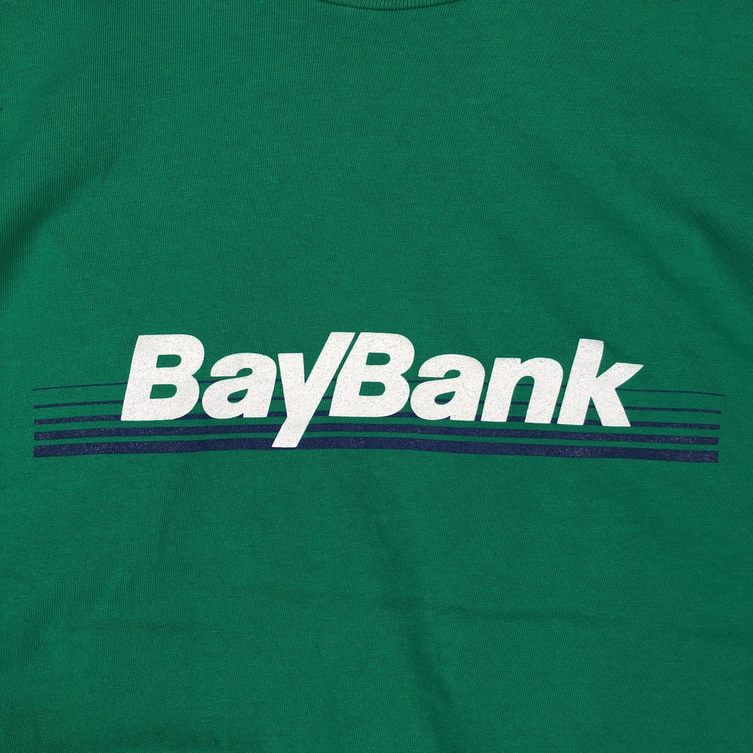 90'S Hanes BEEFY-T BAYBANK Advertising T-Shirt, Made in USA, Men's XL equivalent, Vintage cotton green type Vintage Second Hand