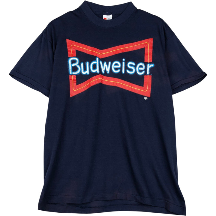 90'S SIGNAL BUDWEISER Advertising T-Shirt, Made in USA, Men's XL equivalent, Vintage cotton navy blue type Vintage Second Hand