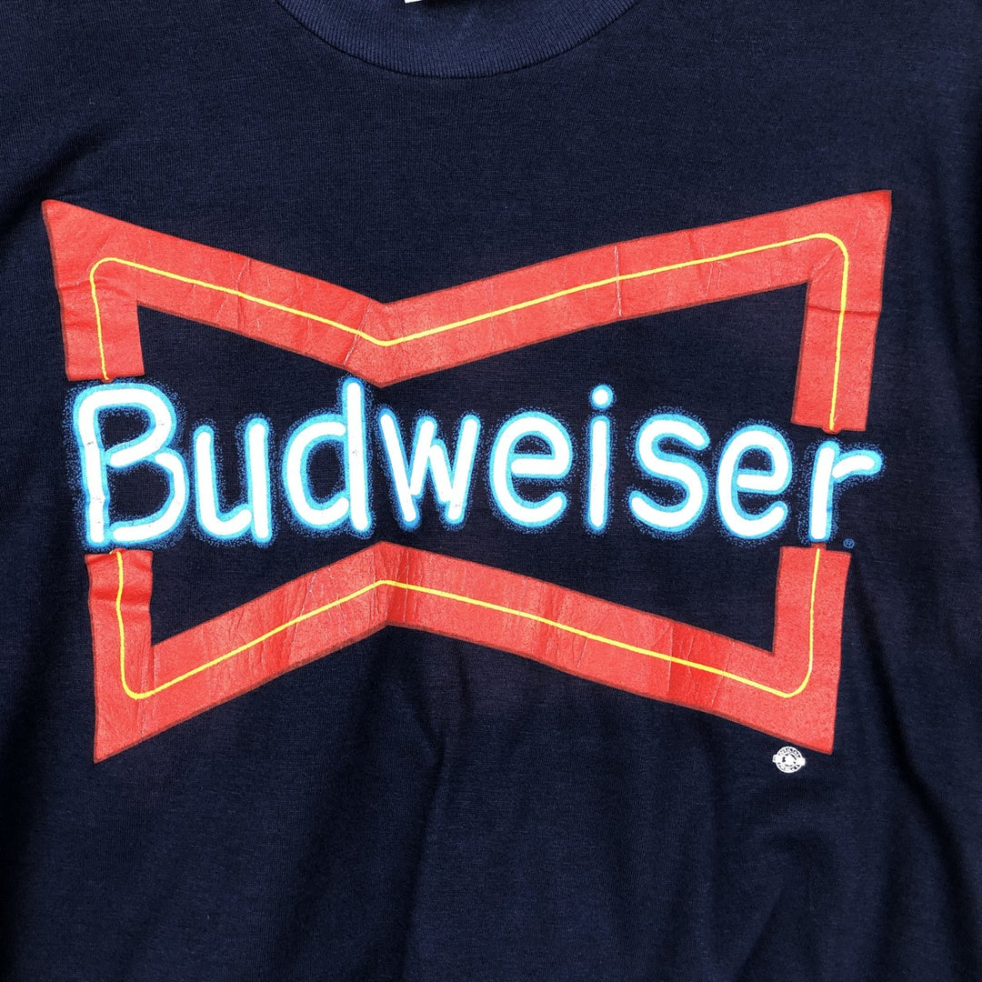 90'S SIGNAL BUDWEISER Advertising T-Shirt, Made in USA, Men's XL equivalent, Vintage cotton navy blue type Vintage Second Hand