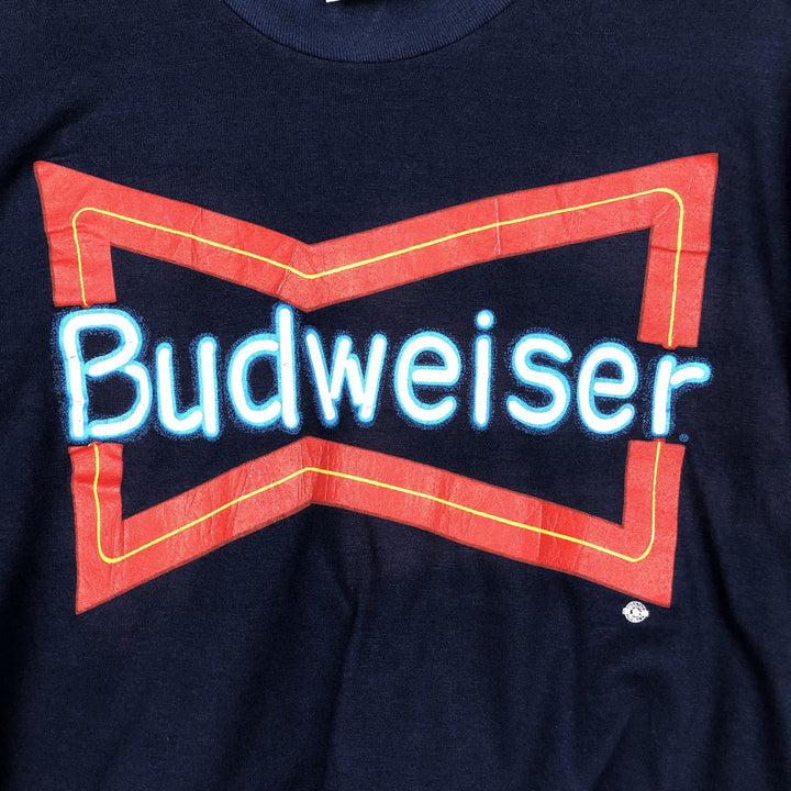 90'S SIGNAL BUDWEISER Advertising T-Shirt, Made in USA, Men's XL equivalent, Vintage cotton navy blue type Vintage Second Hand