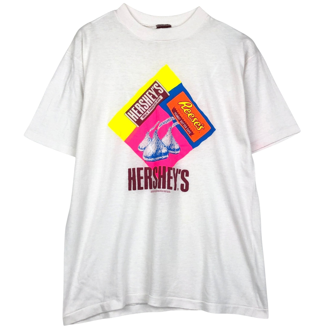 80s-90'S Hershey's advertising T-shirt, Made in USA, Men's size L equivalent, Vintage cotton white type Vintage Second Hand