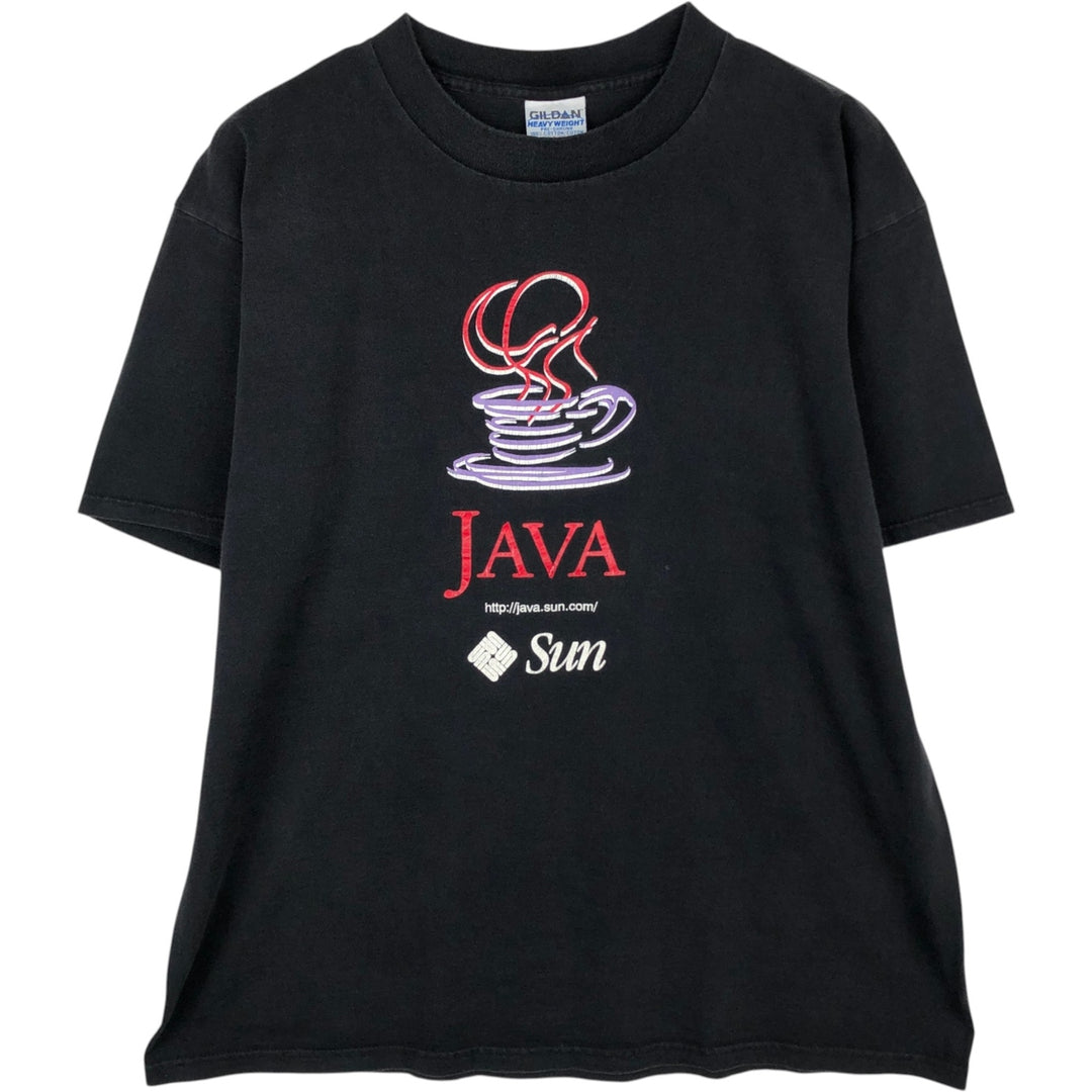 90'S Gildan JAVA Advertising T-Shirt, Made in USA, Men's XL equivalent, Vintage cotton black type Vintage Second Hand