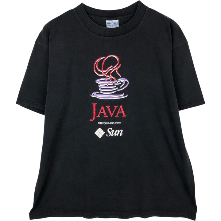 90'S Gildan JAVA Advertising T-Shirt, Made in USA, Men's XL equivalent, Vintage cotton black type Vintage Second Hand