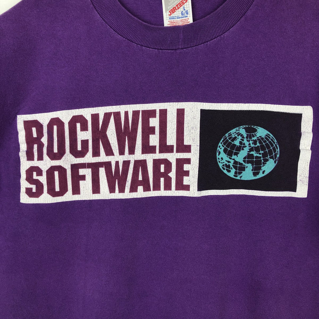 80s-90'S Jerzees ROCKWELL SOFTWARE Advertising T-Shirt, Men's Size L (approx.), Vintage cotton purple type Vintage Second Hand