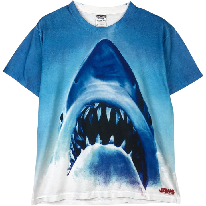 Jerzees JAWS Movie T-Shirt (Men's XL equivalent) polyester blue type Vintage Second Hand