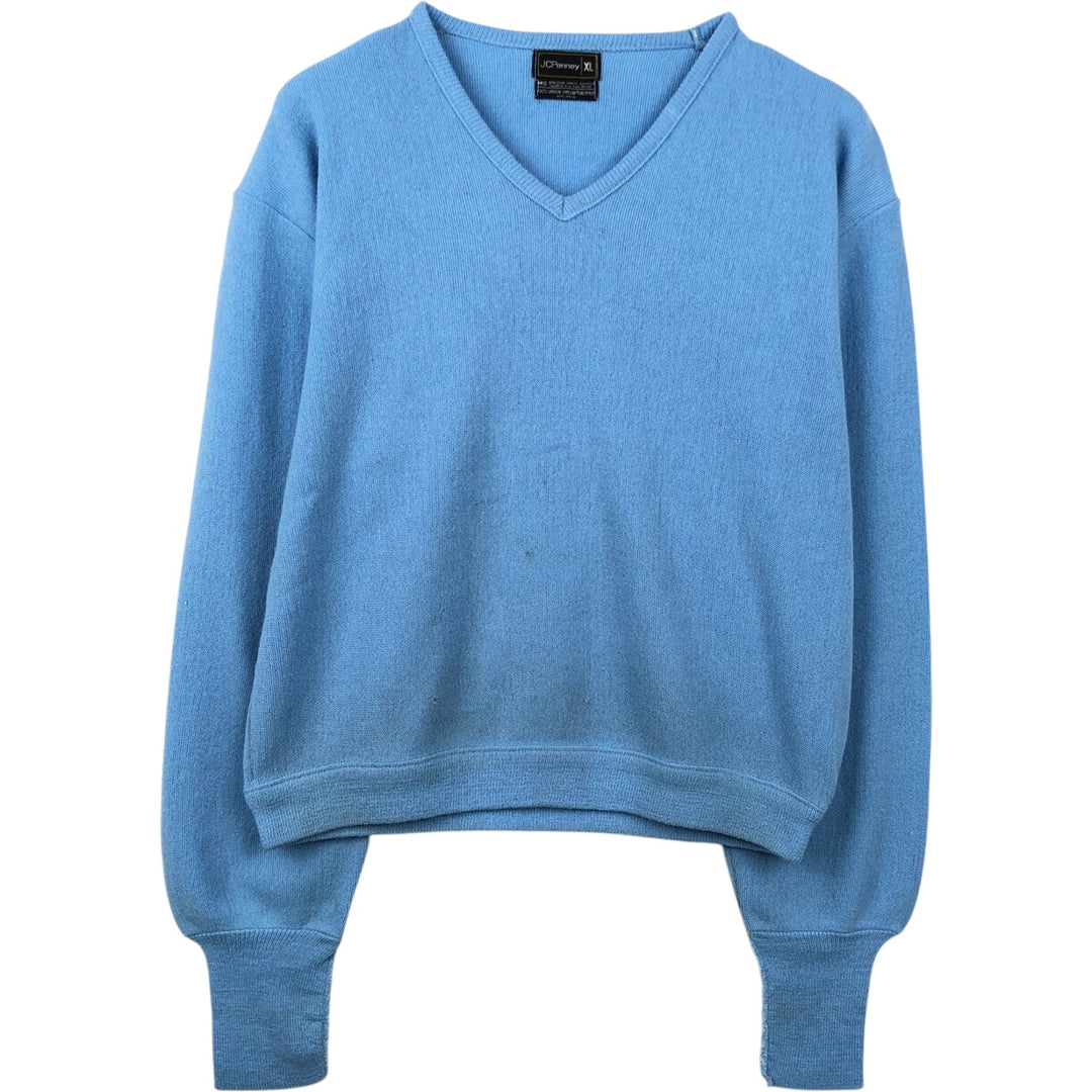 70s-80'S JCPenney V-neck acrylic knit sweater, men's size XL equivalent, vintage. acrylic Blue type light blue Vintage Second Hand