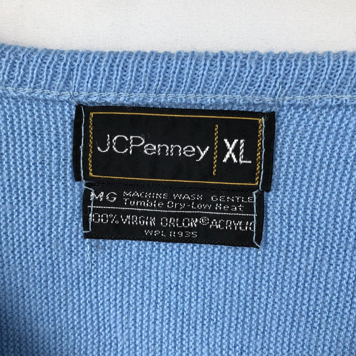 70s-80'S JCPenney V-neck acrylic knit sweater, men's size XL equivalent, vintage. acrylic Blue type light blue Vintage Second Hand