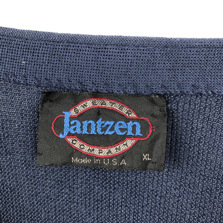 80s-90'S Jantzen knit cardigan, made in USA, men's size XL equivalent, vintage. polyester navy blue type Vintage Second Hand