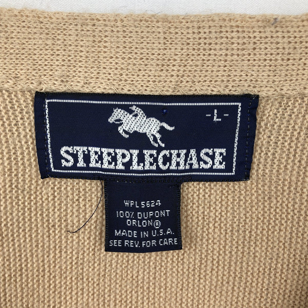 STEEPLECHASE Acrylic Knit Cardigan, Made in USA, Men's Size L (Equivalent), Vintage Oron Acrylic Beige type Vintage Second Hand