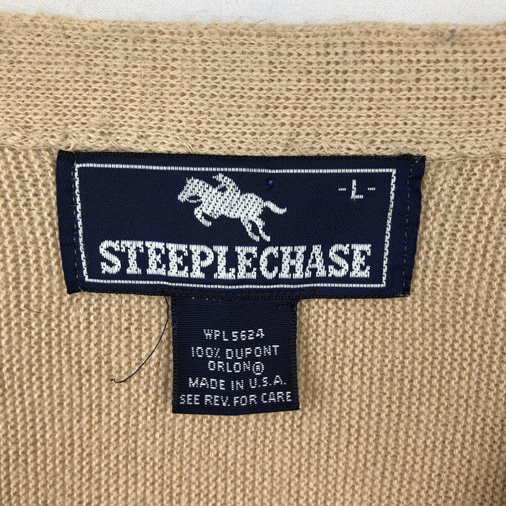 STEEPLECHASE Acrylic Knit Cardigan, Made in USA, Men's Size L (Equivalent), Vintage Oron Acrylic Beige type Vintage Second Hand
