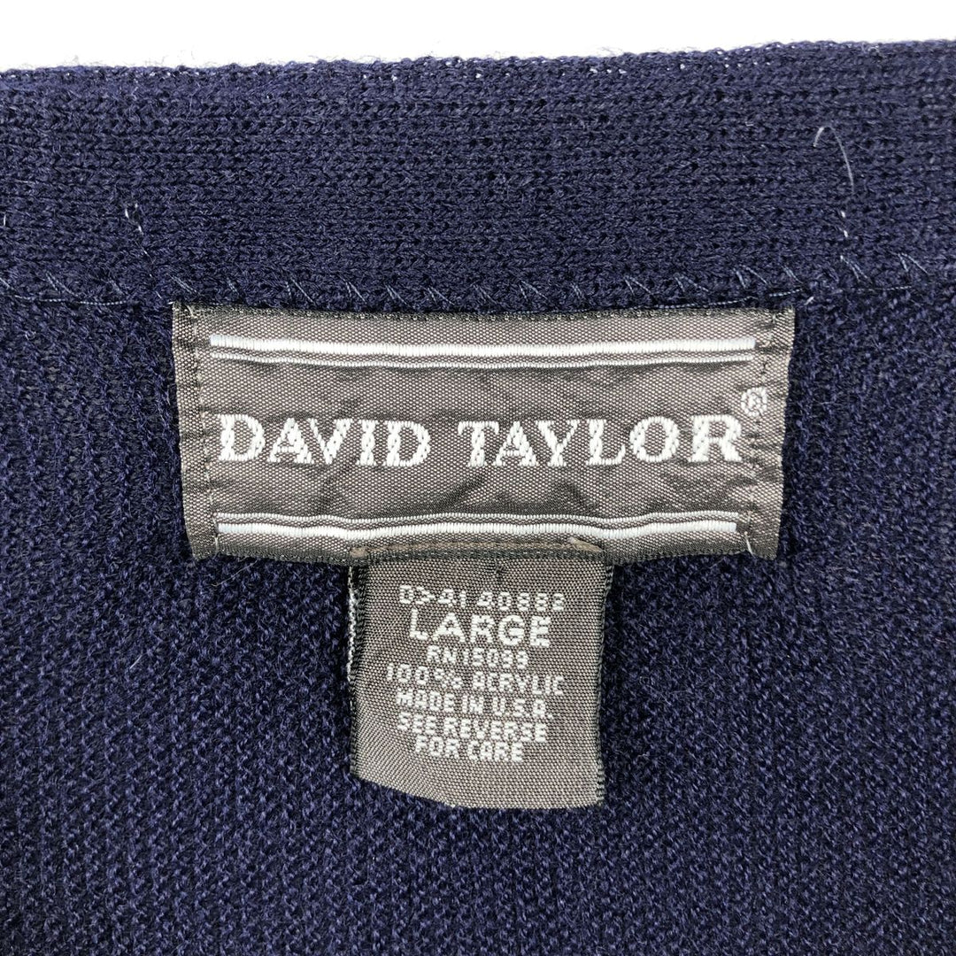 Vintage 90'S DAVID TAYLOR acrylic knit cardigan, made in the USA, size L, men's acrylic navy blue type Vintage Second Hand