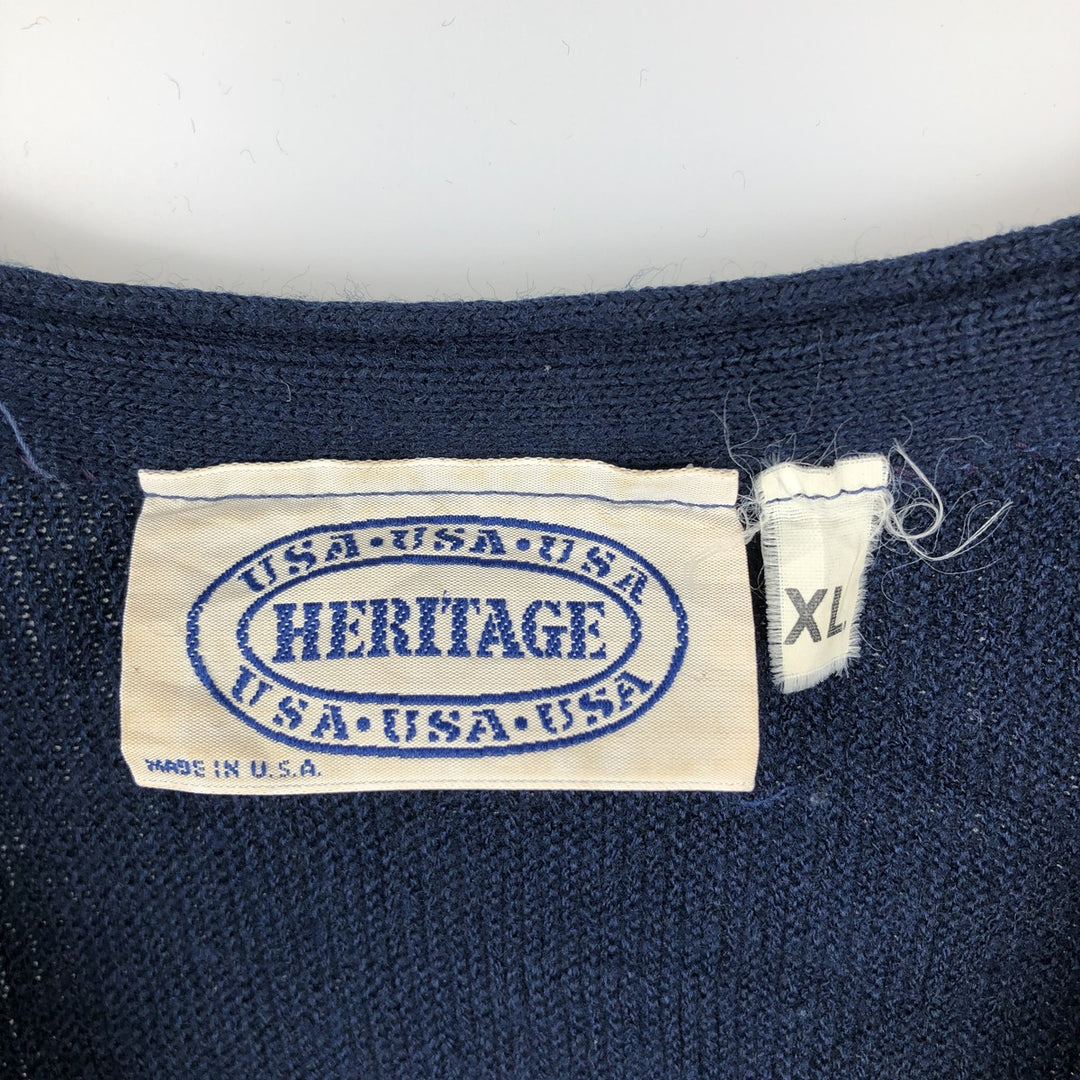 80s-90'S Heritage Acrylic Knit Cardigan, Made in USA, Men's Size XL (Equivalent), Vintage acrylic navy blue type Vintage Second Hand