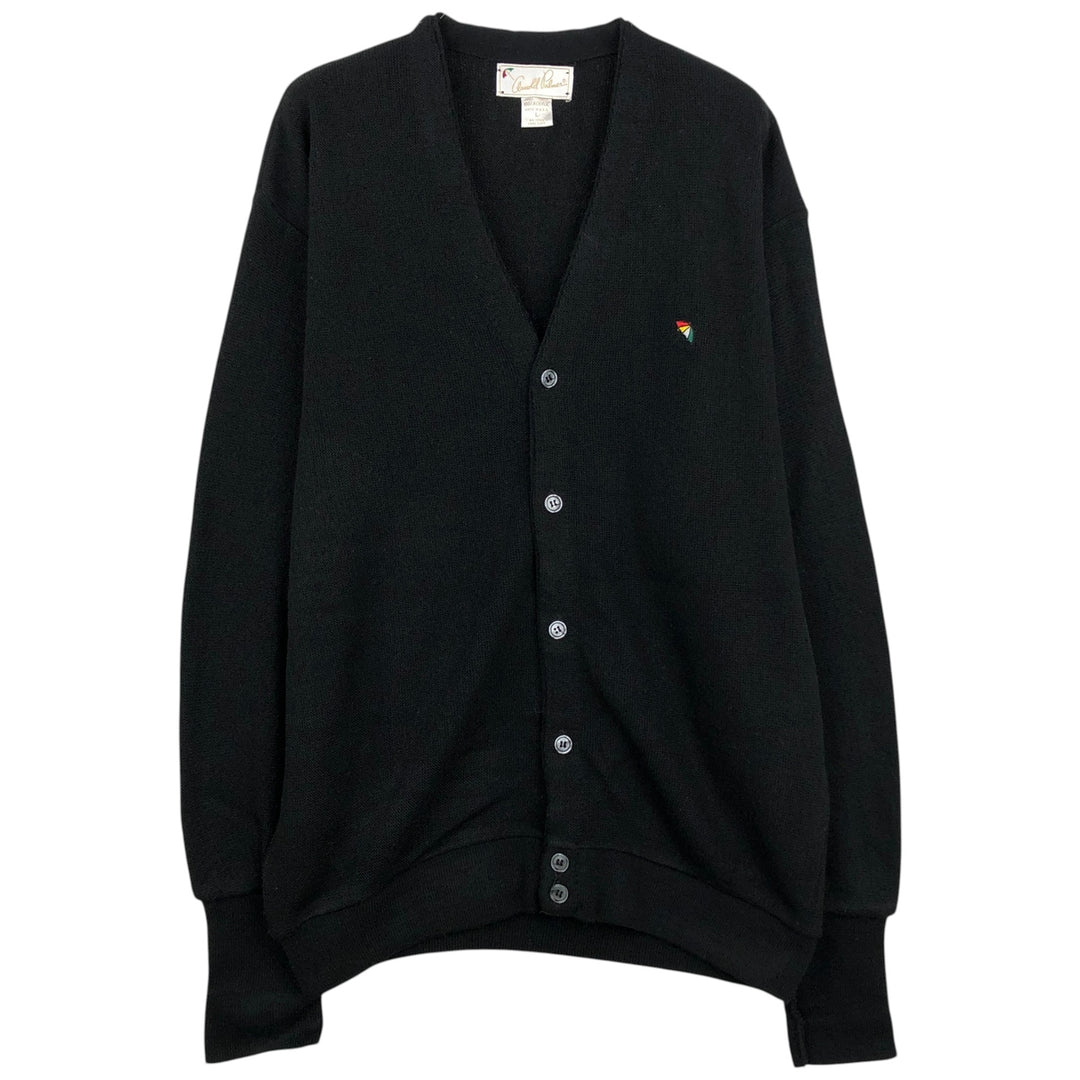 1990'S Arnold Palmer Acrylic Knit Cardigan, Made in USA, Men's Size L (approx.), Vintage acrylic black type Vintage Second Hand