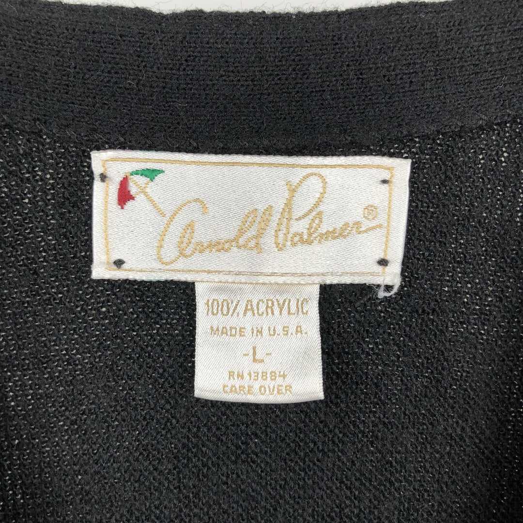 1990'S Arnold Palmer Acrylic Knit Cardigan, Made in USA, Men's Size L (approx.), Vintage acrylic black type Vintage Second Hand