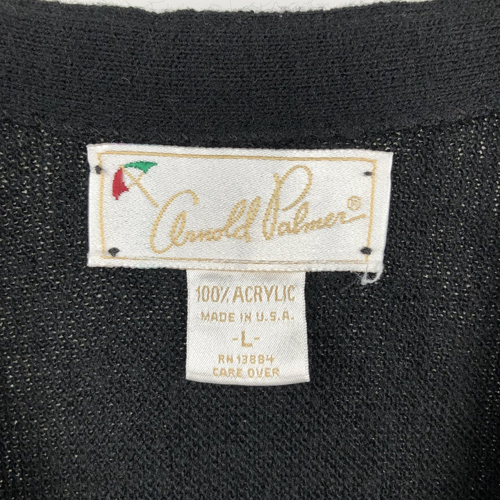 1990'S Arnold Palmer Acrylic Knit Cardigan, Made in USA, Men's Size L (approx.), Vintage acrylic black type Vintage Second Hand