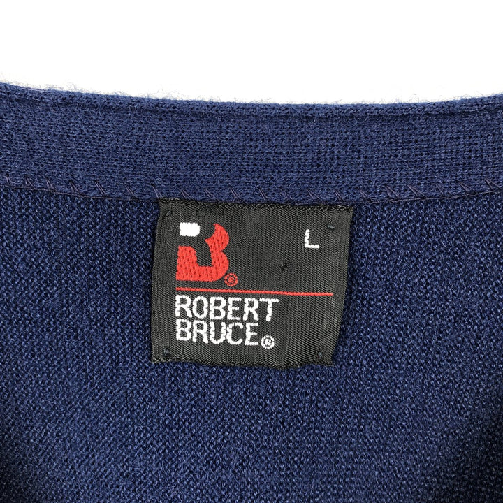80s-90'S ROBERT BRUCE Acrylic Knit Cardigan, Made in USA, Men's Size L (Equivalent), Vintage acrylic navy blue type Vintage Second Hand
