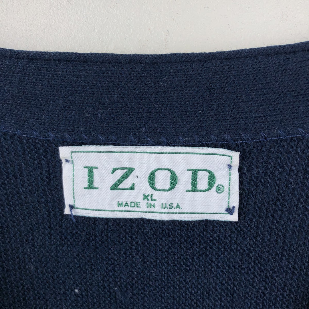 Vintage 90'S IZOD knit cardigan, made in the USA, men's size XL unclear navy blue type Vintage Second Hand