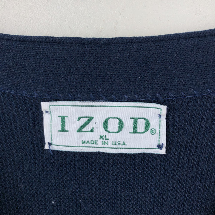 Vintage 90'S IZOD knit cardigan, made in the USA, men's size XL unclear navy blue type Vintage Second Hand