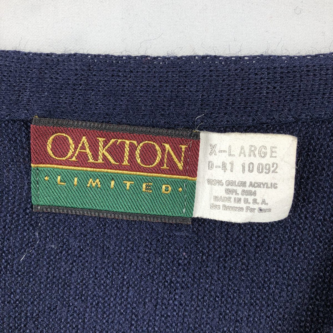 Vintage 80s-90'S OKATON acrylic knit cardigan, made in the USA, men's size XL acrylic navy blue type Vintage Second Hand