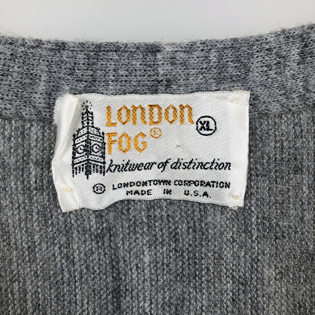 1980'S London Fog Acrylic Knit Cardigan, Made in USA, Men's XL equivalent, Vintage Oron Acrylic gray type Vintage Second Hand