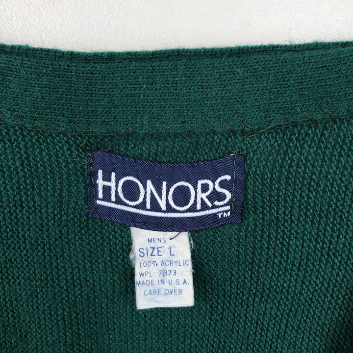 HONORS Acrylic Knit Cardigan, Made in USA, Men's Size L (equivalent) acrylic green type Vintage Second Hand