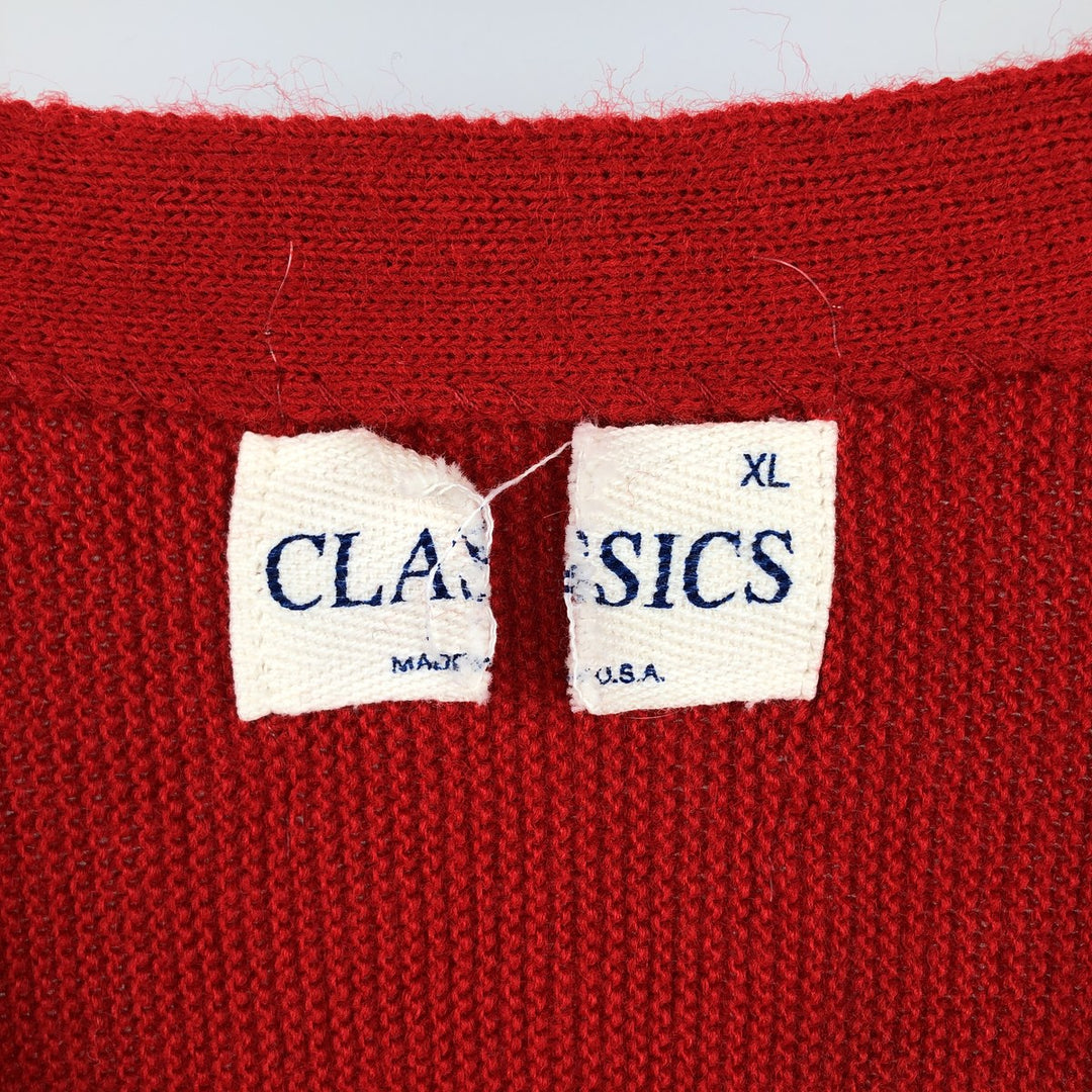 70s-era CLASSICS knit cardigan, made in USA, men's size XL equivalent, vintage. unclear red type Vintage Second Hand