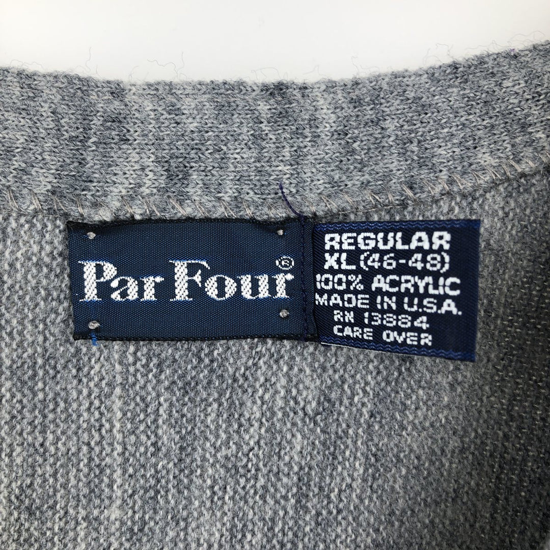 Vintage 80s-90'S Par Four acrylic knit cardigan, made in the USA, men's size XL acrylic gray type Vintage Second Hand