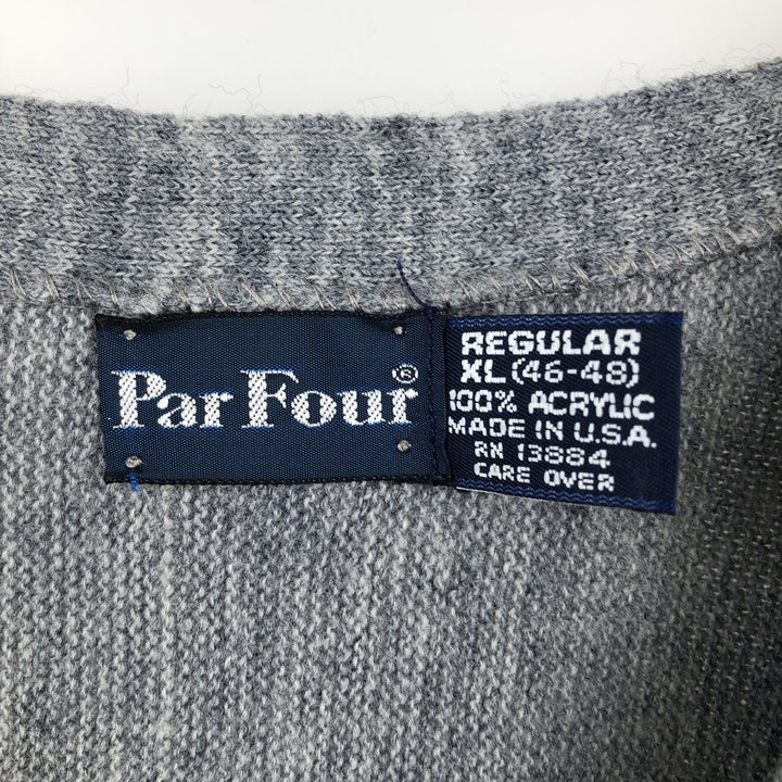 Vintage 80s-90'S Par Four acrylic knit cardigan, made in the USA, men's size XL acrylic gray type Vintage Second Hand