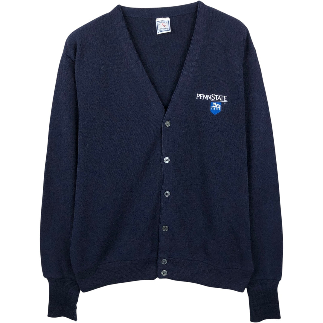 ~90'S RC SPORTSWEAR THE BIG R Pennsylvania State University College Knit Cardigan, Made in USA, Men's Size L (Equivalent), Vintage unclear navy blue type Vintage Second Hand