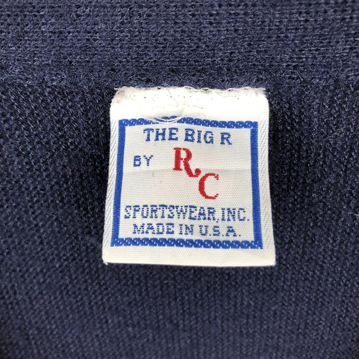 ~90'S RC SPORTSWEAR THE BIG R Pennsylvania State University College Knit Cardigan, Made in USA, Men's Size L (Equivalent), Vintage unclear navy blue type Vintage Second Hand