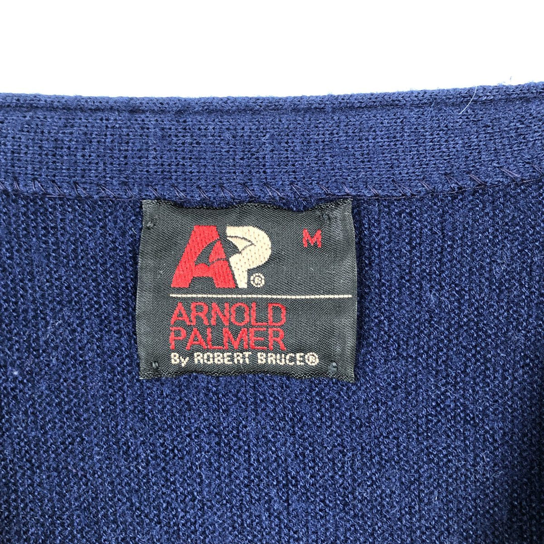70s-80'S Arnold Palmer Acrylic Knit Cardigan, Made in USA, Men's Size M (approx.), Vintage Oron Acrylic navy blue type Vintage Second Hand