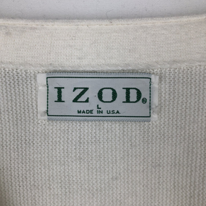 Vintage 90'S IZOD acrylic knit cardigan, made in the USA, size L, men's acrylic white type Vintage Second Hand