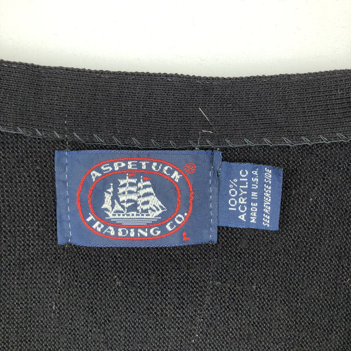 1980'S ASPETUCK TRADING CO. Acrylic Knit Cardigan, Made in USA, Men's Size L (approx.), Vintage acrylic black type Vintage Second Hand