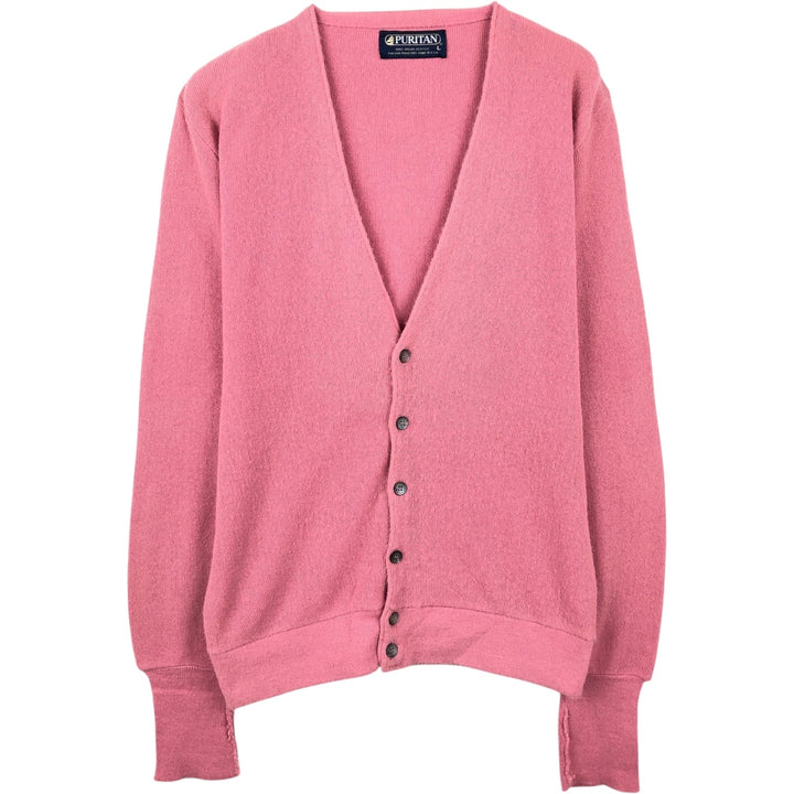 1980'S PURITAN Acrylic Knit Cardigan, Made in USA, Men's Size L (approx.), Vintage Oron Acrylic pink type Vintage Second Hand