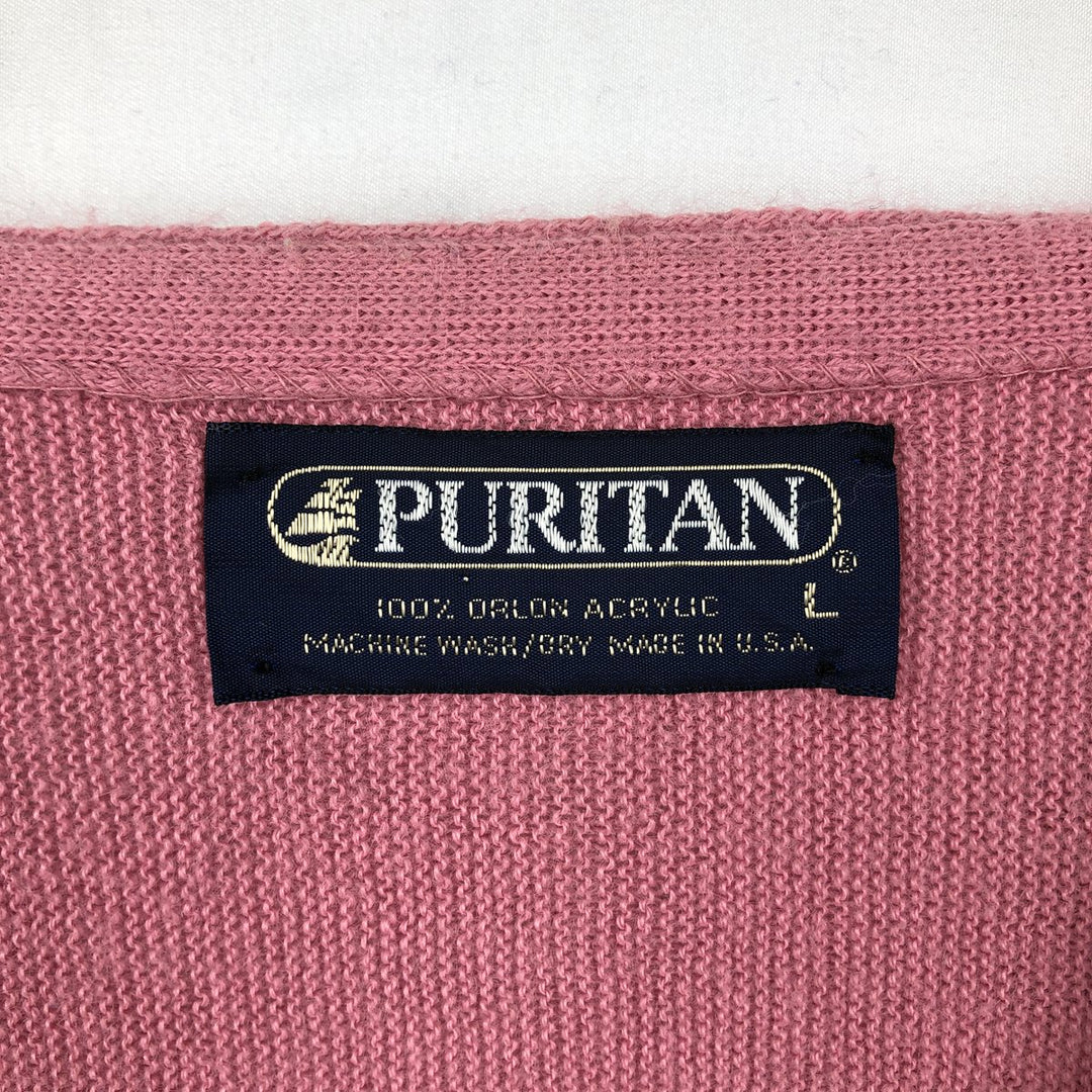 1980'S PURITAN Acrylic Knit Cardigan, Made in USA, Men's Size L (approx.), Vintage Oron Acrylic pink type Vintage Second Hand